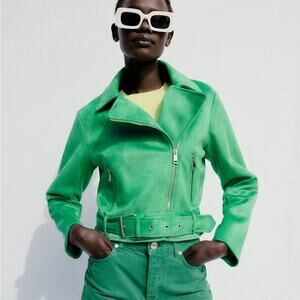 NWT Zara Green Faux Suede Moto Jacket.